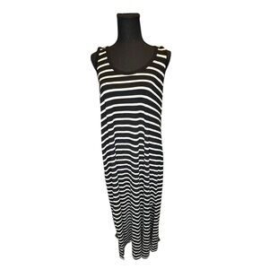 J. Crew Black White Striped Racerback Maxi Dress Tank Side Slits Women’s L Z97